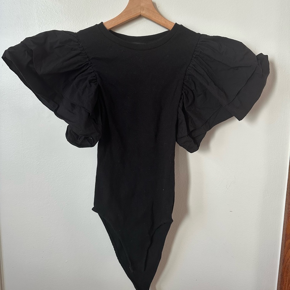 Zara Black Ruffle Sleeve Bodysuit